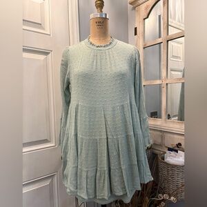 Light Green Textured Long Sleeve Dress Boho‎ Chic Cabin Core Romantic Style SZ M